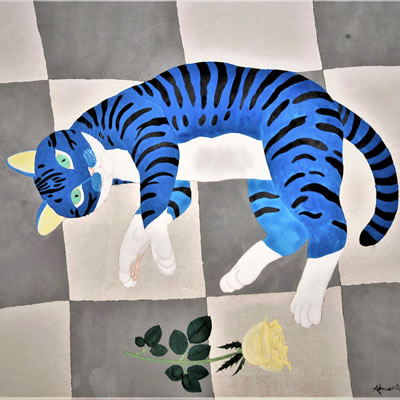 「バラと猫」