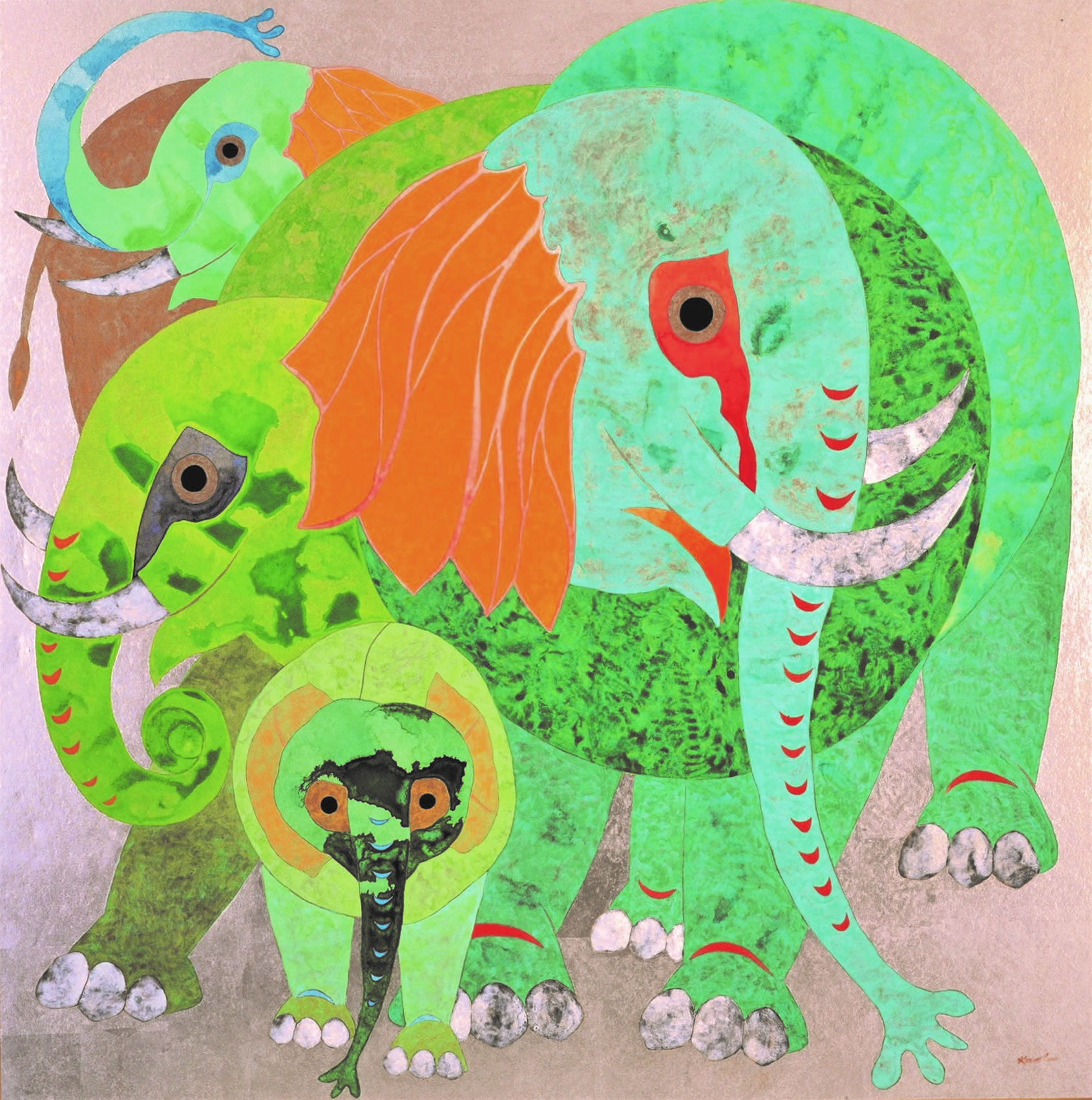日本画家 河嶋淳司「Animal graffiti」作品「象シリーズ」